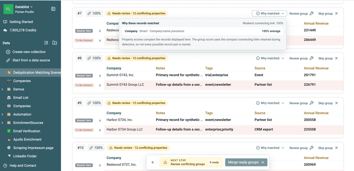Why matched showing Smart comparison with the Company Name processor