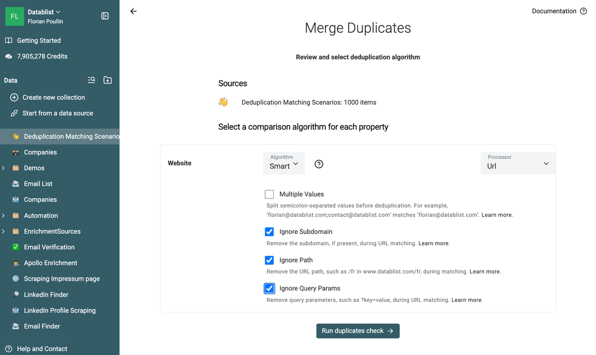 Smart URL matching configured to ignore subdomains, paths, and query parameters