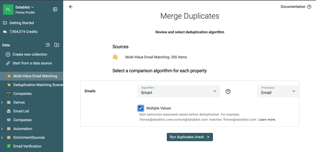 Smart Email comparison with Multiple Values enabled