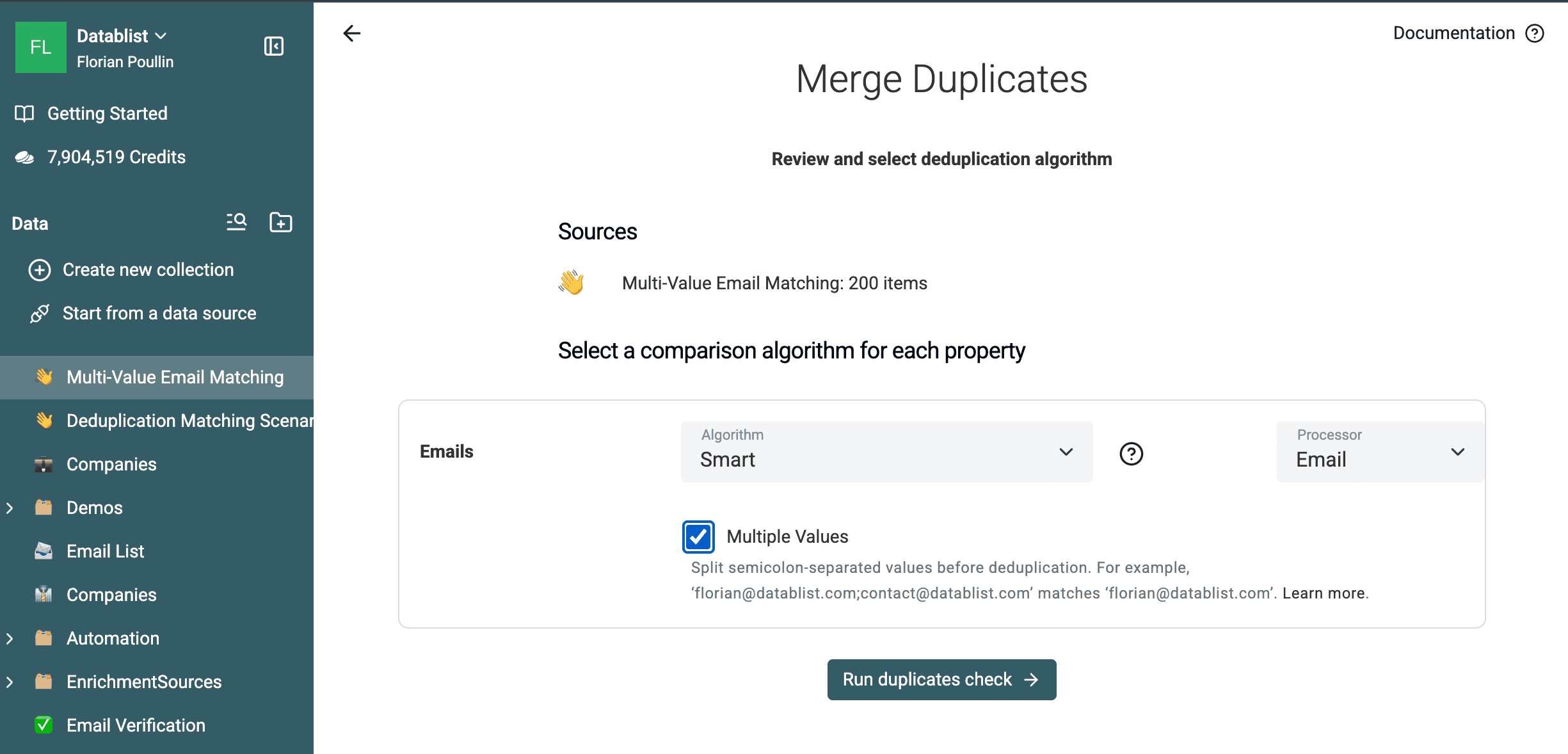 Multiple Valuesを有効にしたSmart Email matching