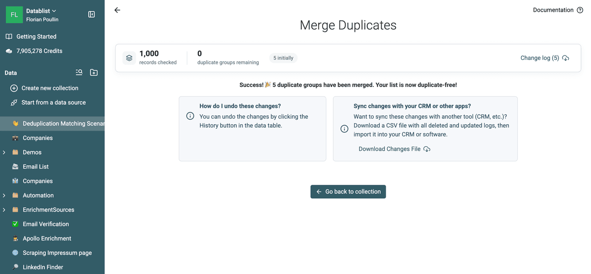 Completed Exact merge with five groups processed and no groups remaining