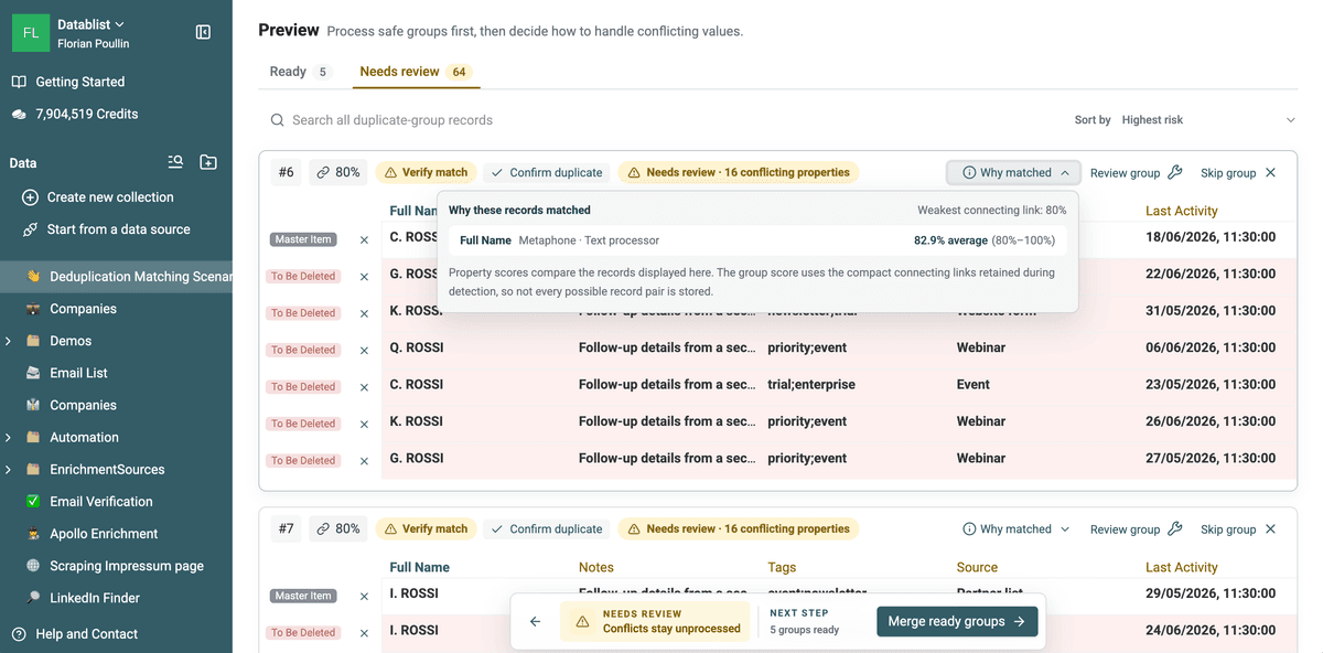 Why matched details for Metaphone comparison