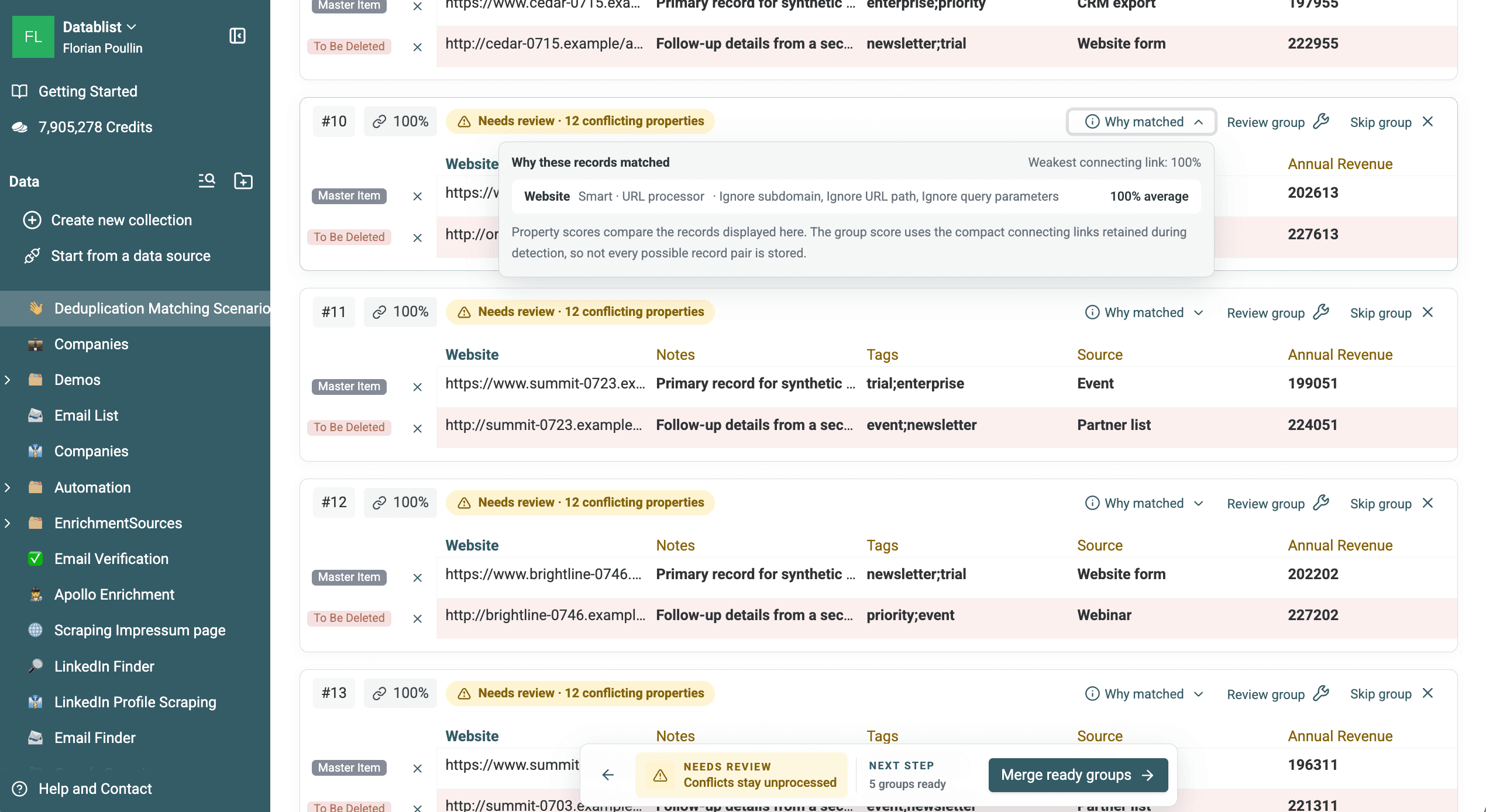 Why matched con el procesador URL y las opciones de normalización activadas