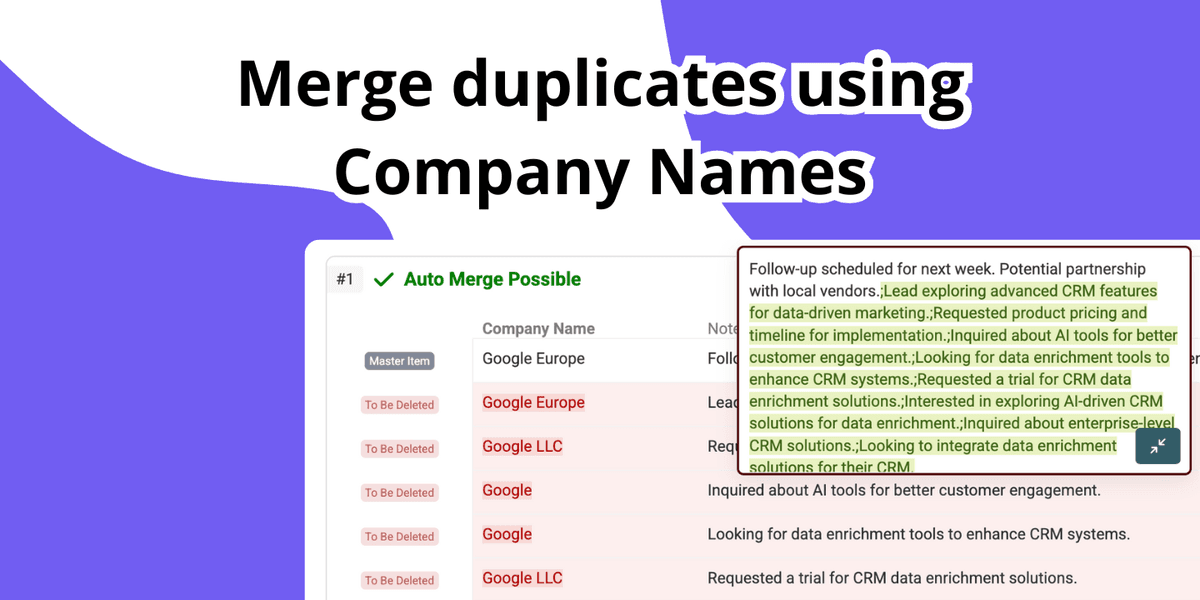 Comment trouver et fusionner les doublons de noms d'entreprise (Excel, CSV, CRM)