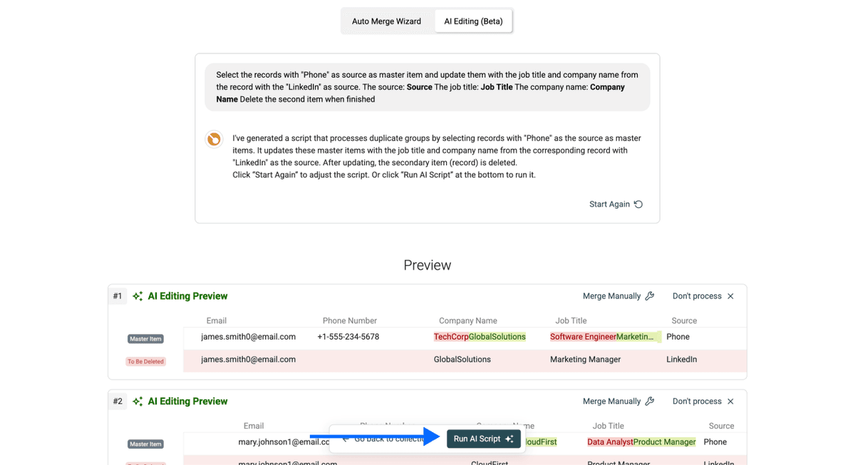 Three Ways To Deduplicate Spreadsheet Files - AI Deduplication Preview
