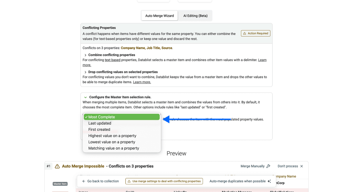 Three Ways To Deduplicate Spreadsheet Files - Master Item Rule Selection