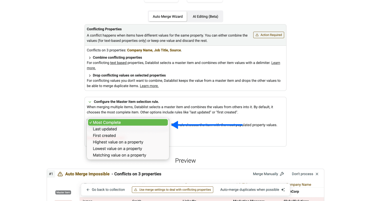 Three Ways To Deduplicate Spreadsheet Files - Master Item Rule Selection