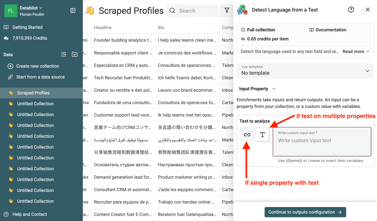 Choose whether language detection should use one text field or a custom input