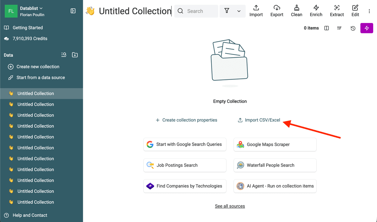 Import CSV or Excel from an empty Datablist collection