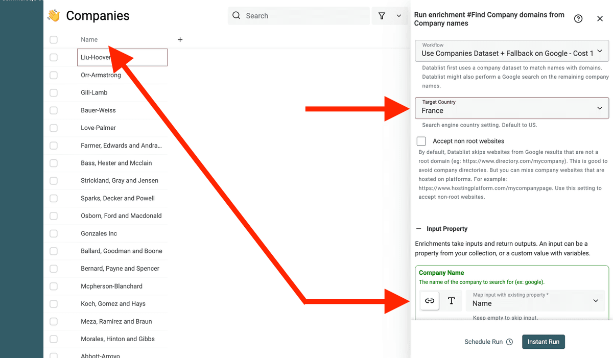 Configure the enrichment. Select the input property