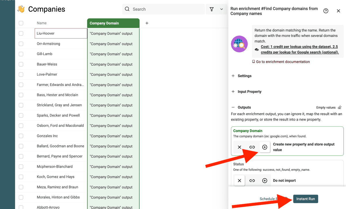 Configure the enrichment. Select the input property