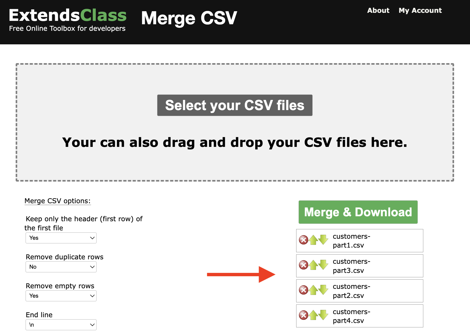 Merge CSV files online