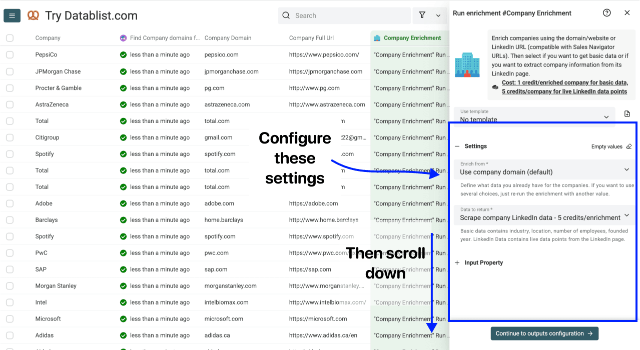Enrich Company Data From Company Names - Company Enrichment Settings