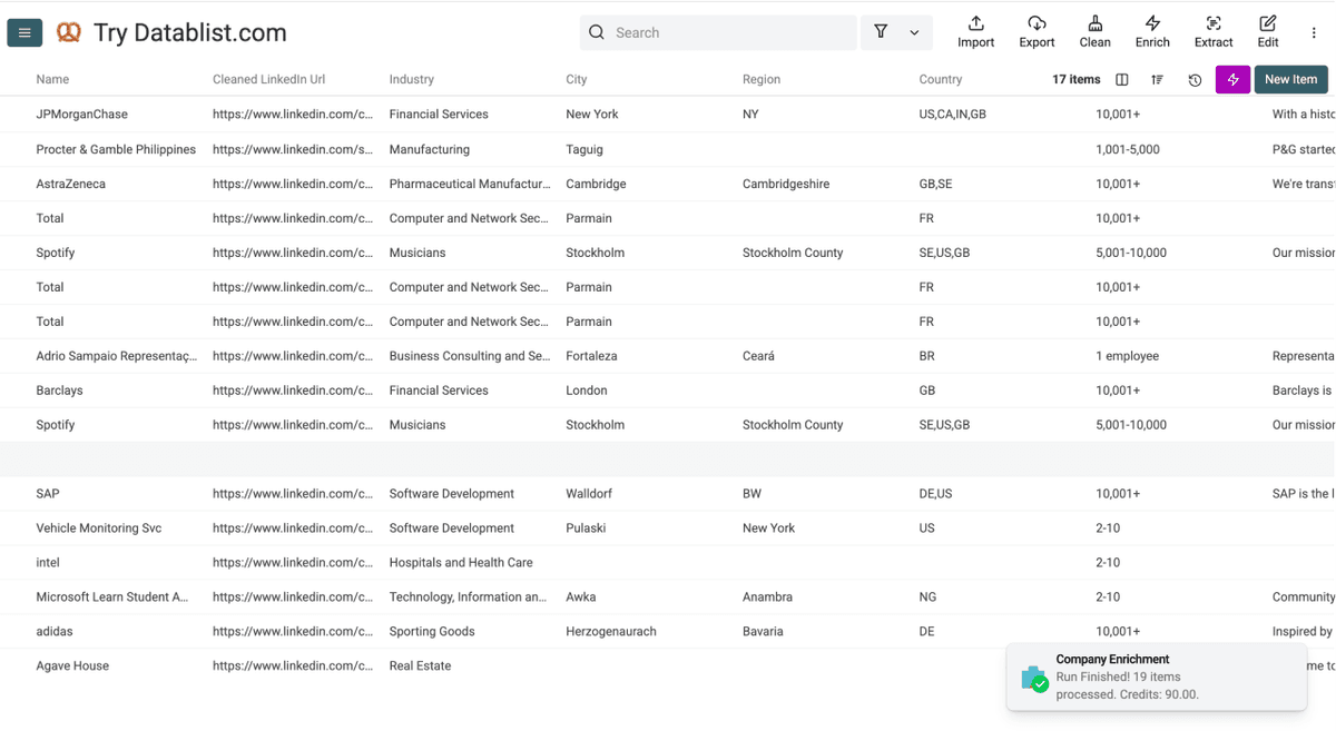 Enrich Company Data From Company Names - Company Enrichment Results Overview
