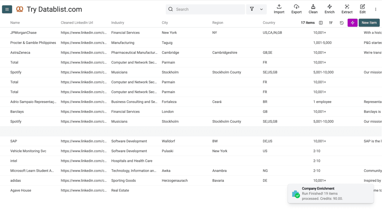 Enrich Company Data From Company Names - Company Enrichment Results Overview