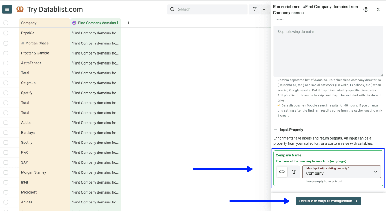 Enrich Company Data From Company Names - Website Finder Inputs