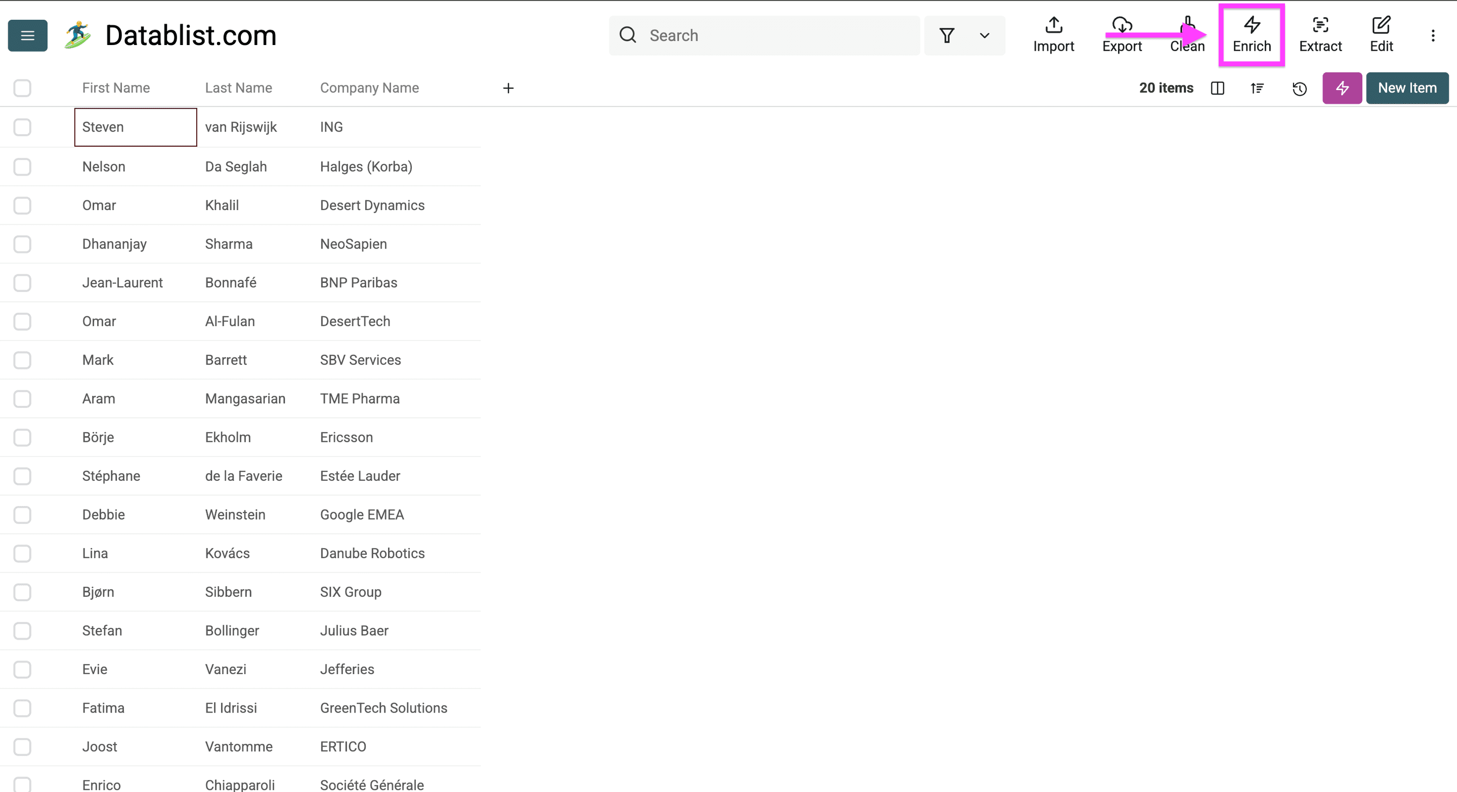 Interface do Datablist