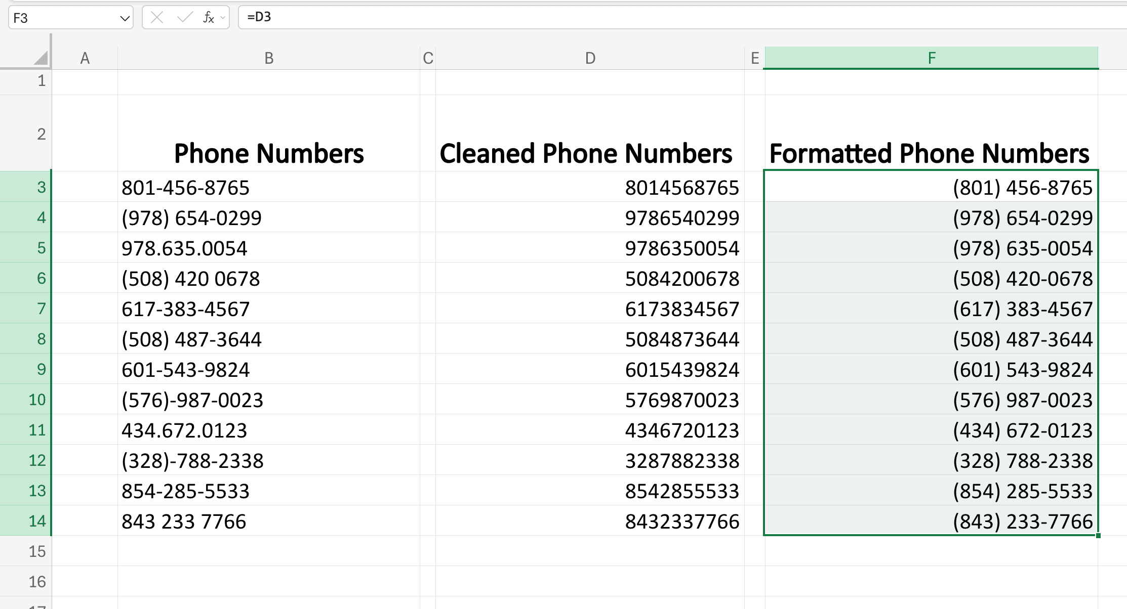 Liste complète des numéros US formatée