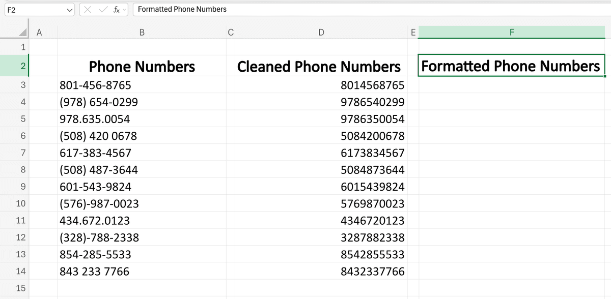 My new column to insert the formatted phone numbers