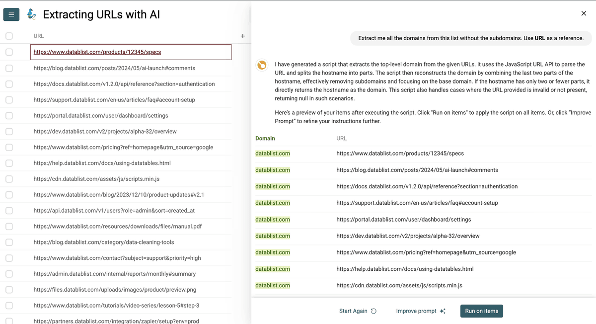 AI-generated preview of the extracted domains from my URL list