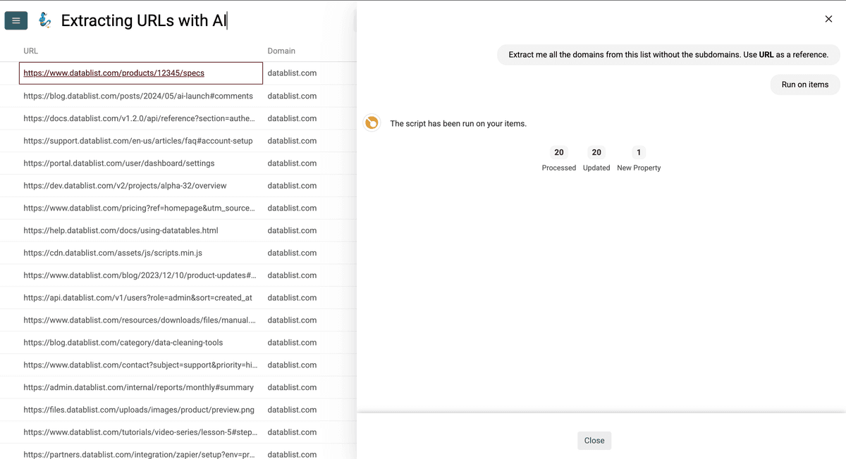 Run script to extract all domains from my URLs