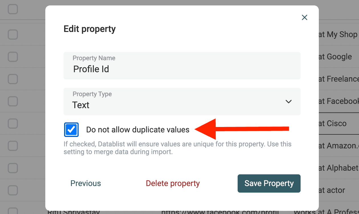 Adicionar uma restrição de unicidade a Profile Id
