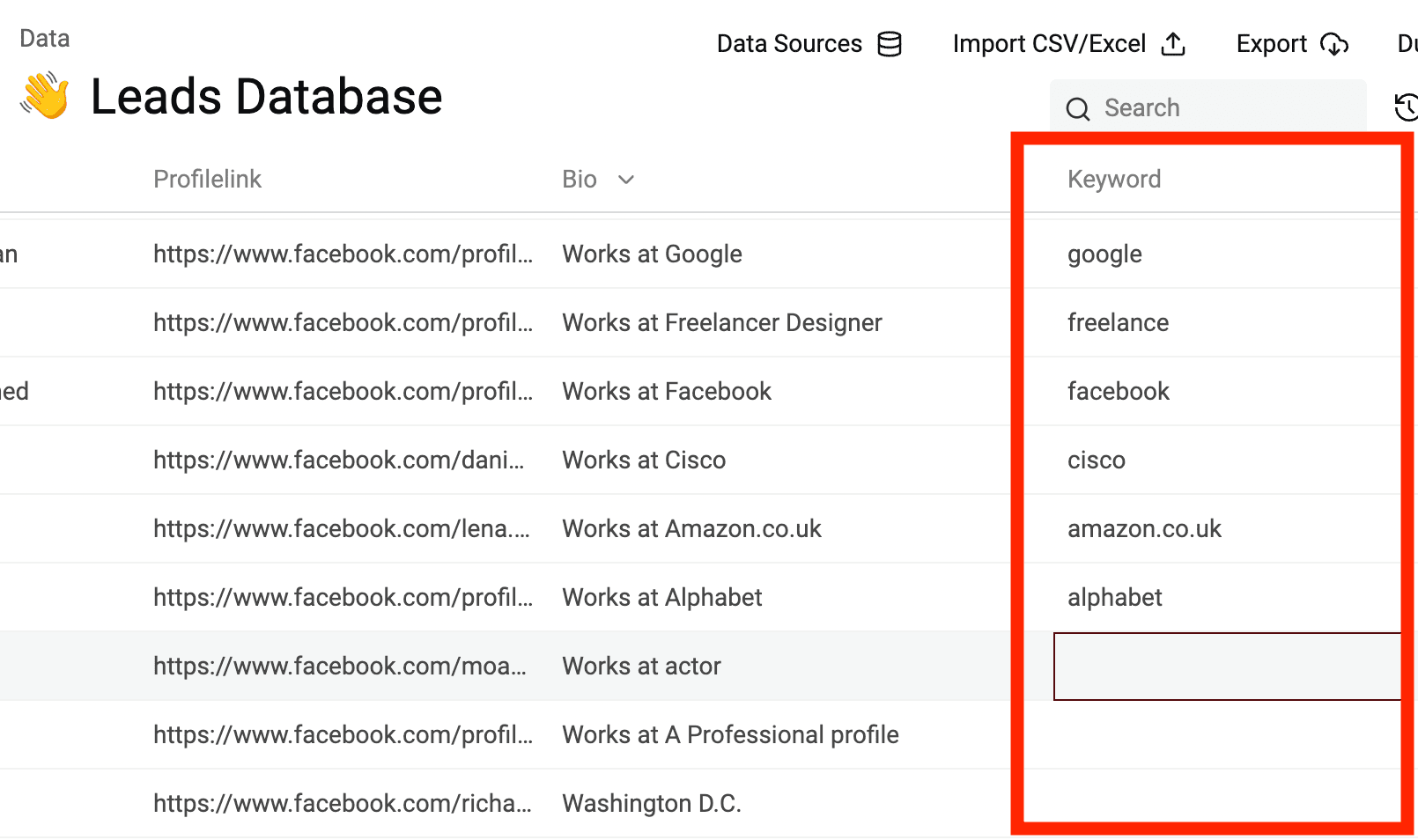 Preencher a propriedade Keyword