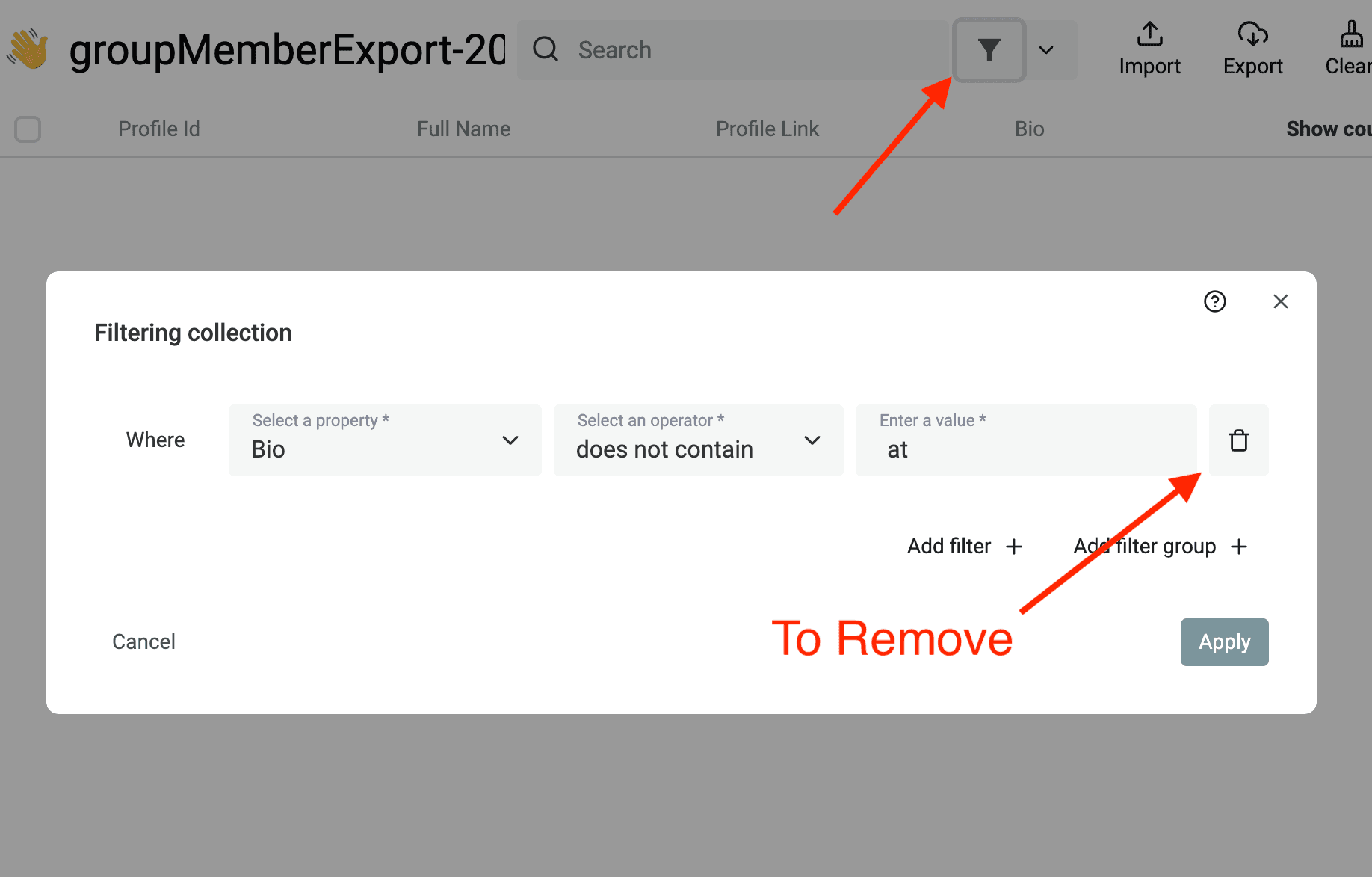 Remover filtro