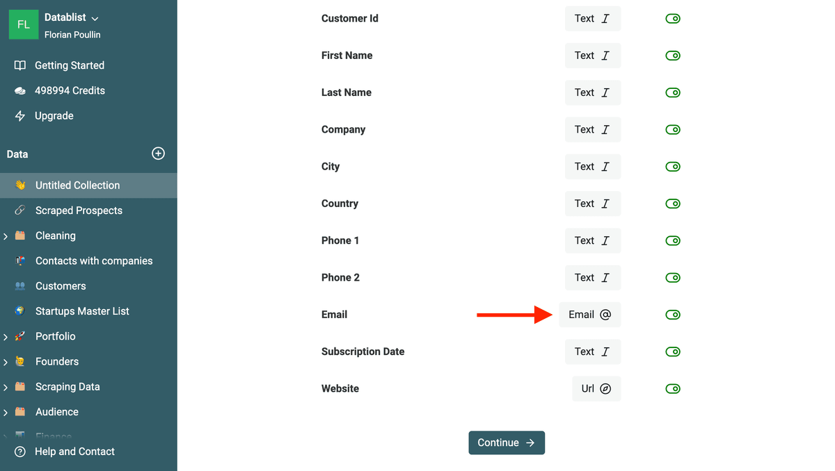 Compruebe los tipos de datos del CSV