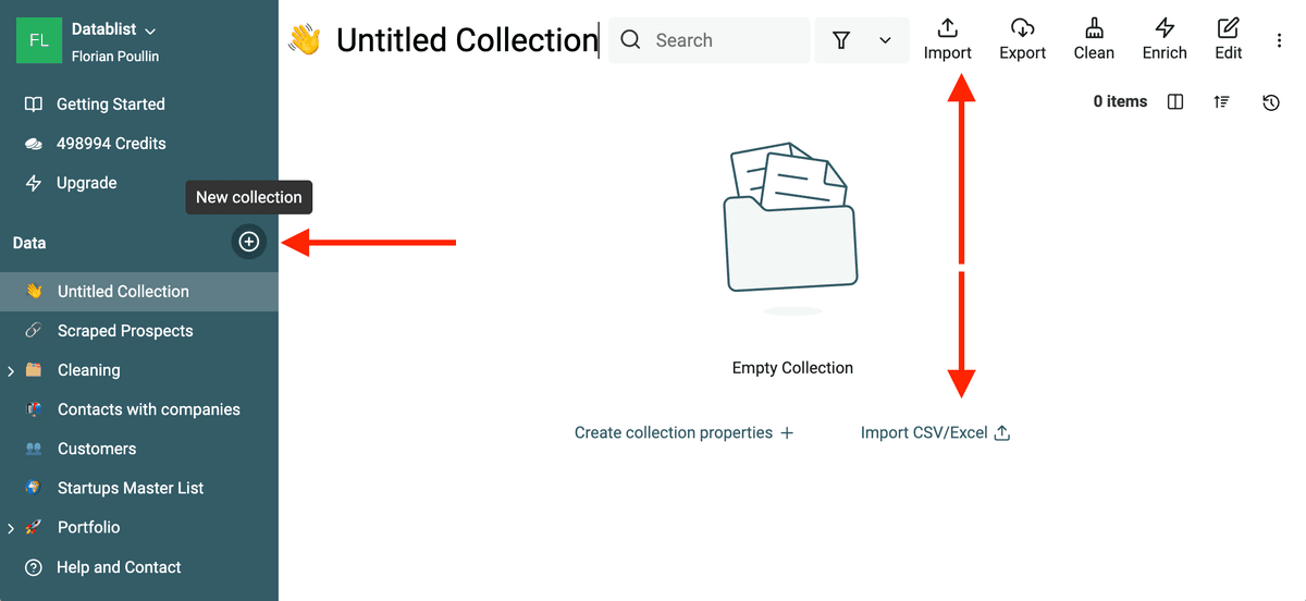 Cree una colección e importe su CSV