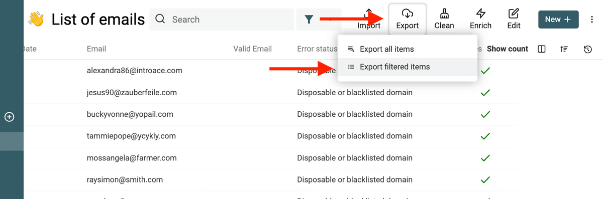 Exportar resultados filtrados
