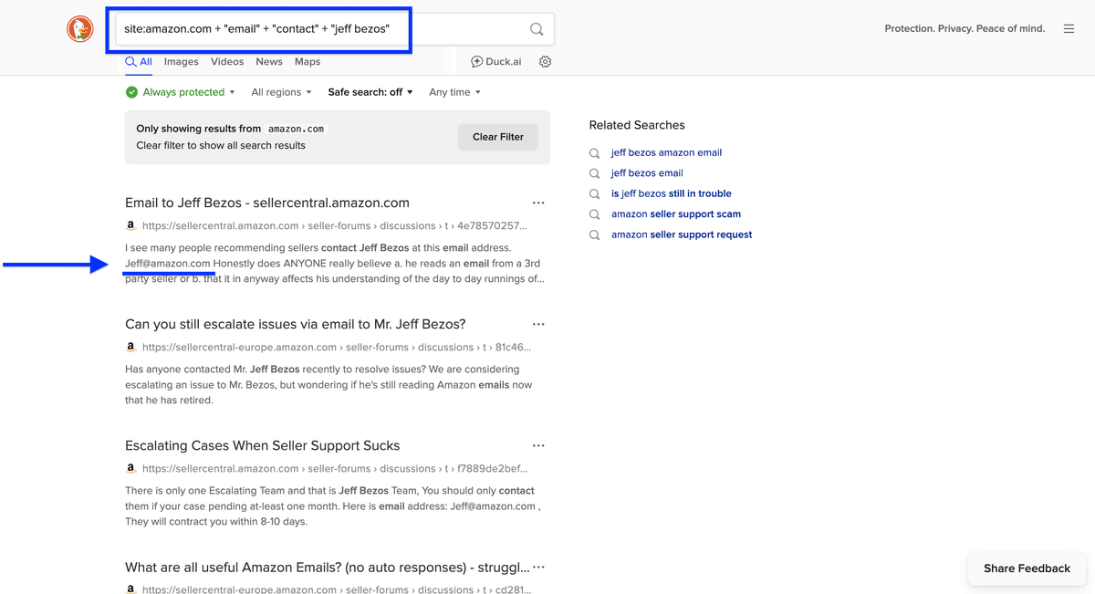 Usando DuckDuckGo para encontrar emails
