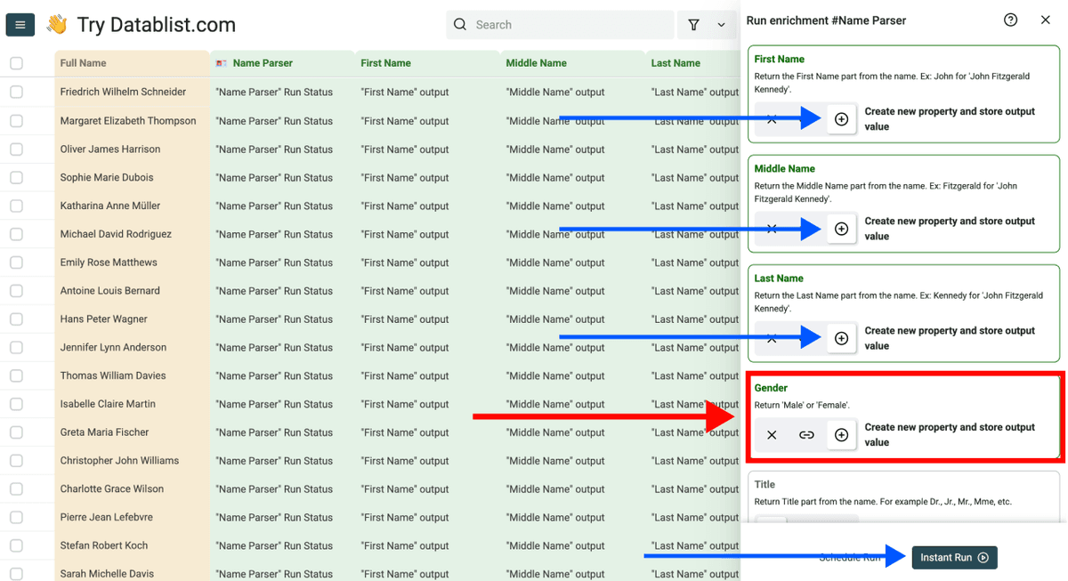Find Gender By Name - Outputs Configuration