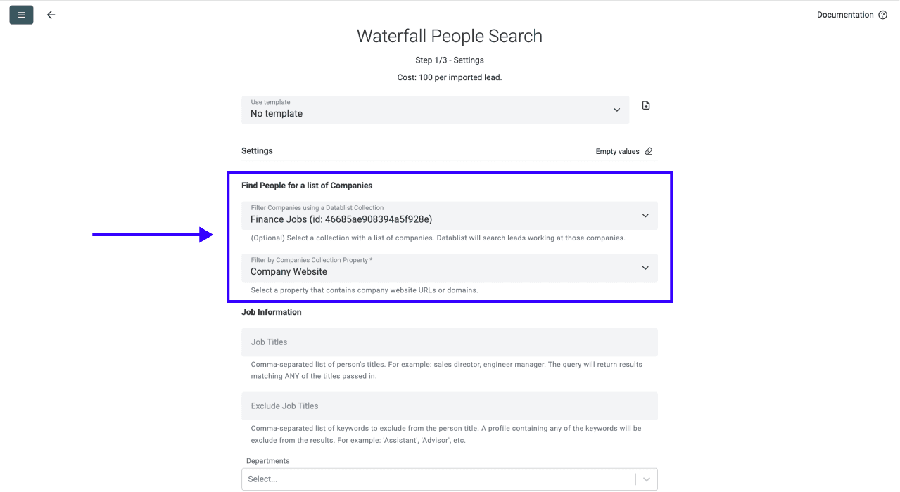 DatablistでLeadを見つける方法 - 入力項目の設定