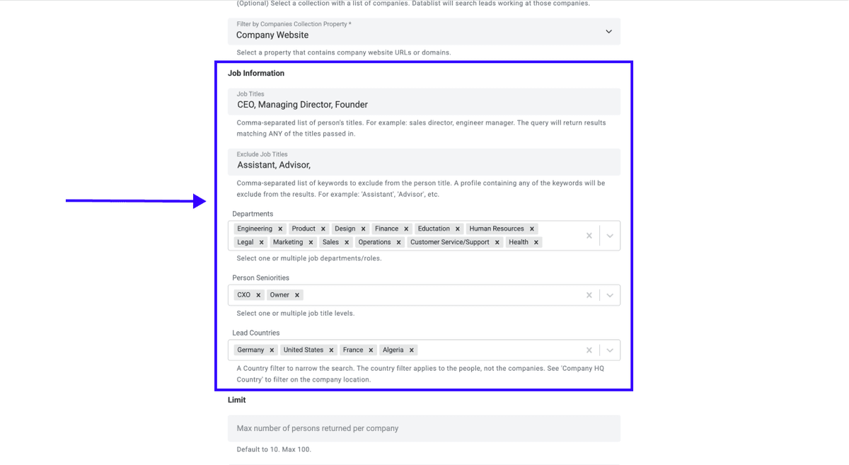 How To Find Leads With Datablist - Search Configuration