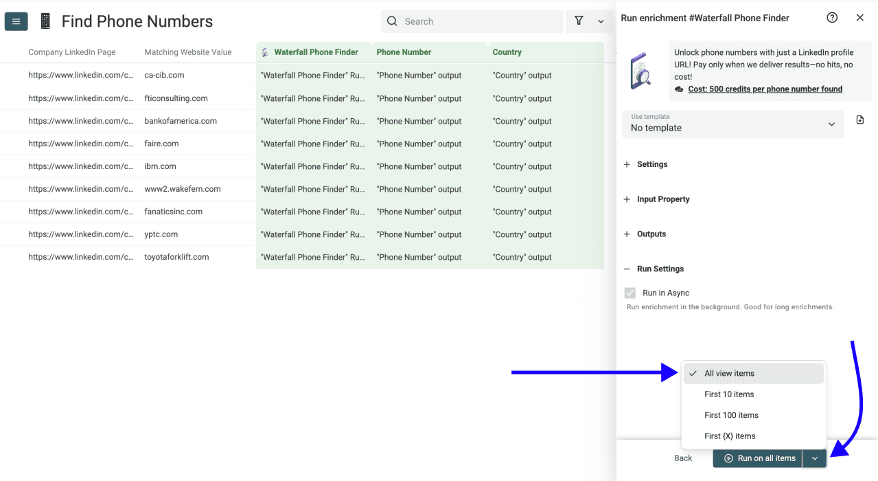 2 New Ways to Find Phone Numbers With Datablist - Run Settings