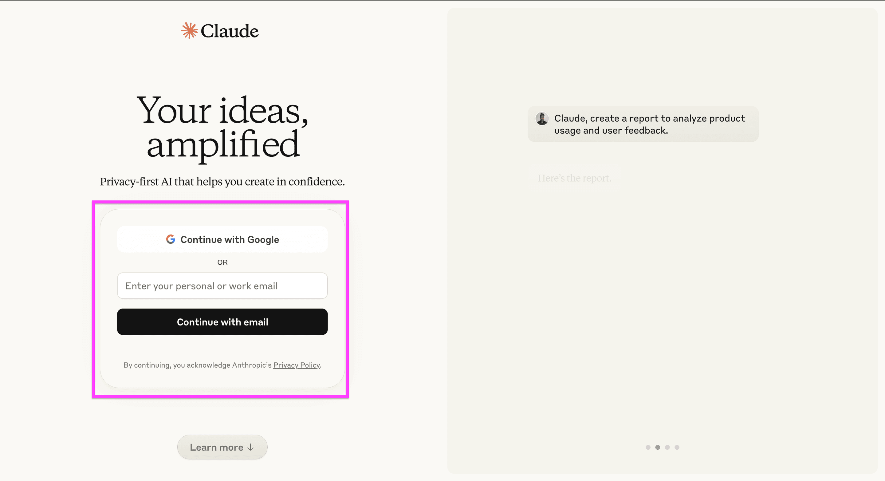 Claude sign up page