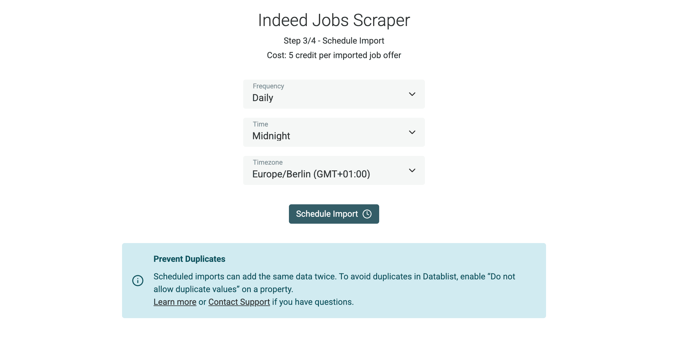Opciones para automatizar o programar la importación de ofertas de Indeed
