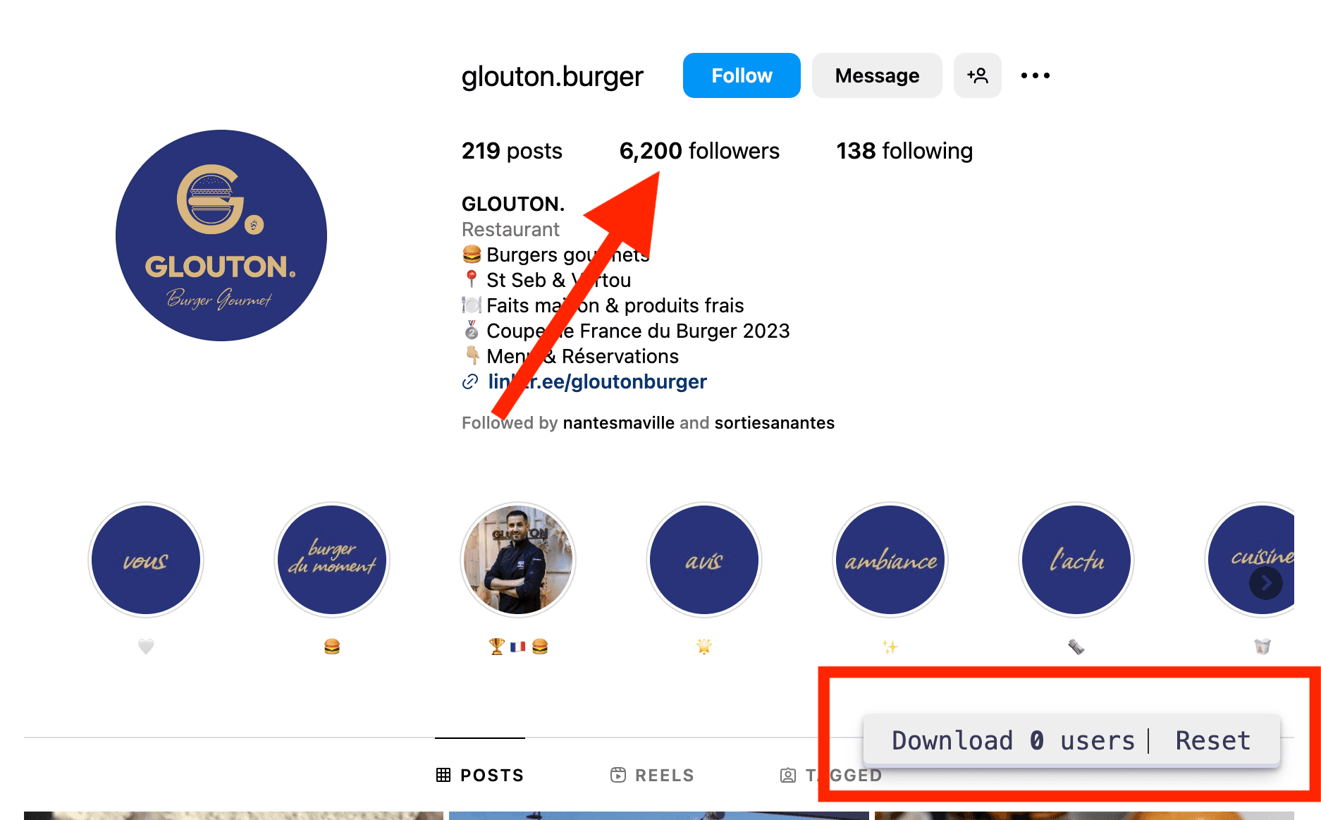 スクリプトを読み込んでから「Followers」をクリックします