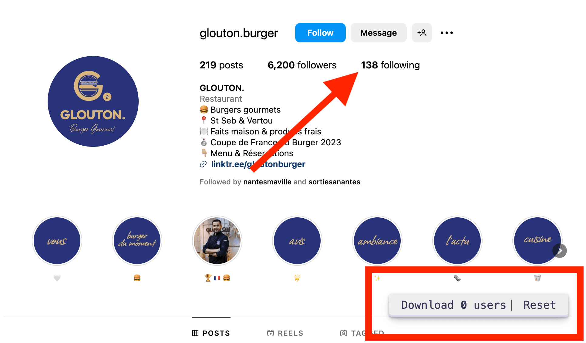 スクリプトを読み込んでから「Following」をクリックします