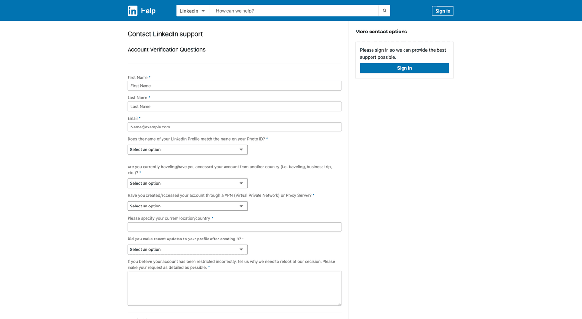 LinkedIn Ban Appeal - Appeal Form