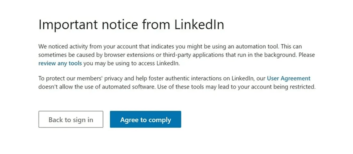 LinkedIn Ban Appeal - Prompt To Comply After a Ban