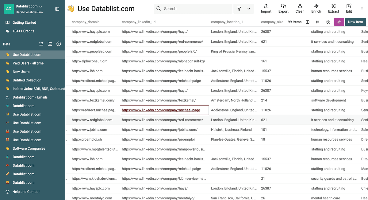Fichier résultat avec les URLs publiques LinkedIn