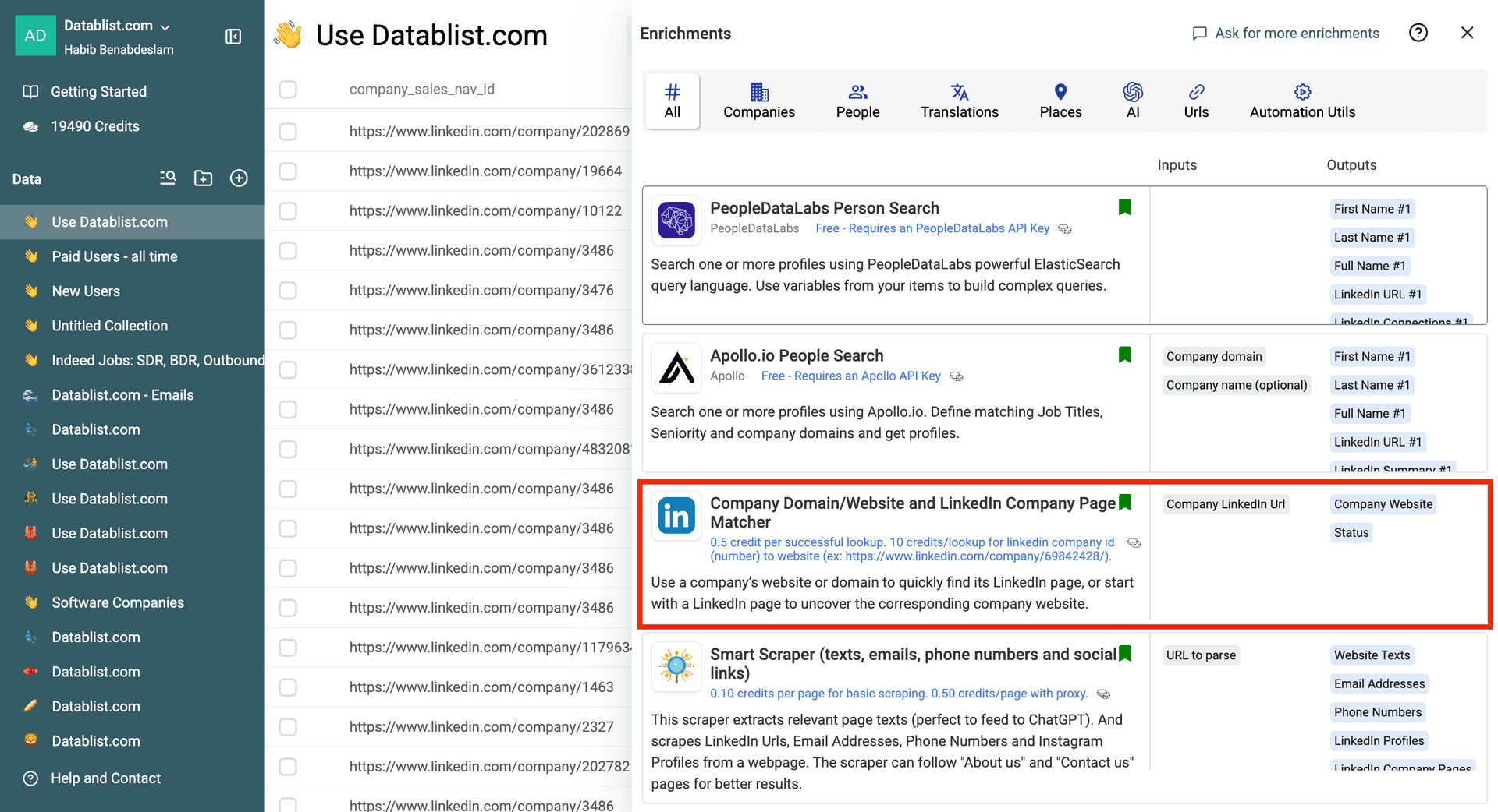 Select the “Company Domain/Website and LinkedIn Company Page Matcher”.