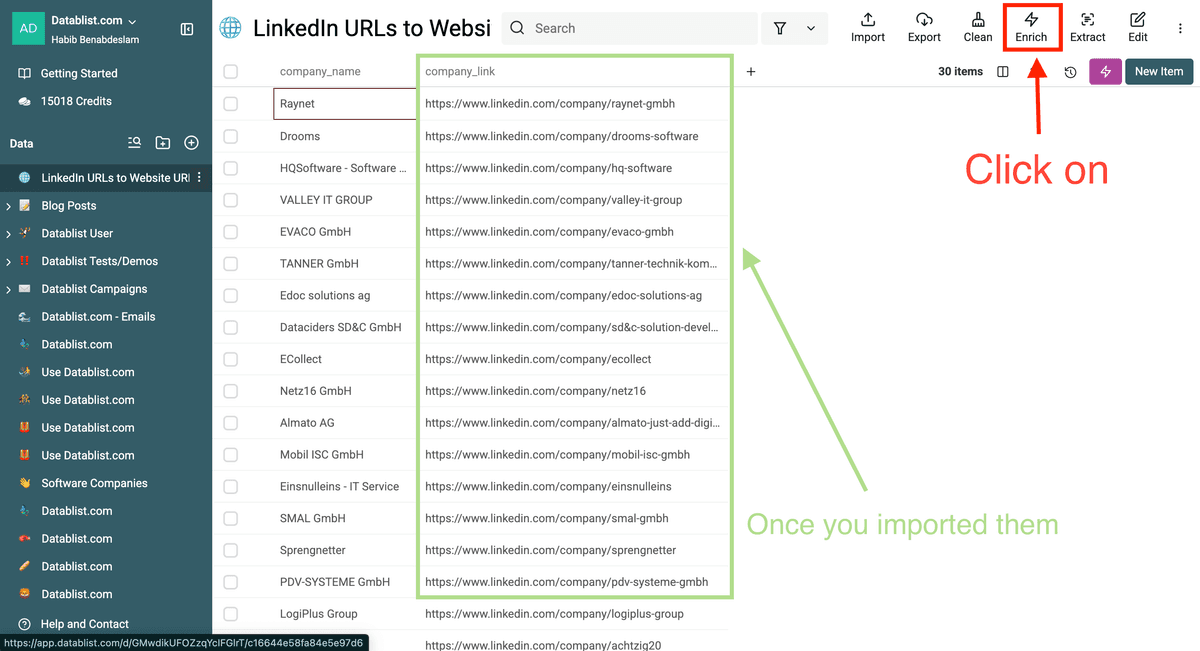 Get Website URLs From LinkedIn Company Pages - Imported URLs