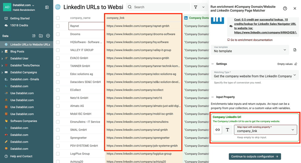 Get Website URLs From LinkedIn Company Pages - Input property