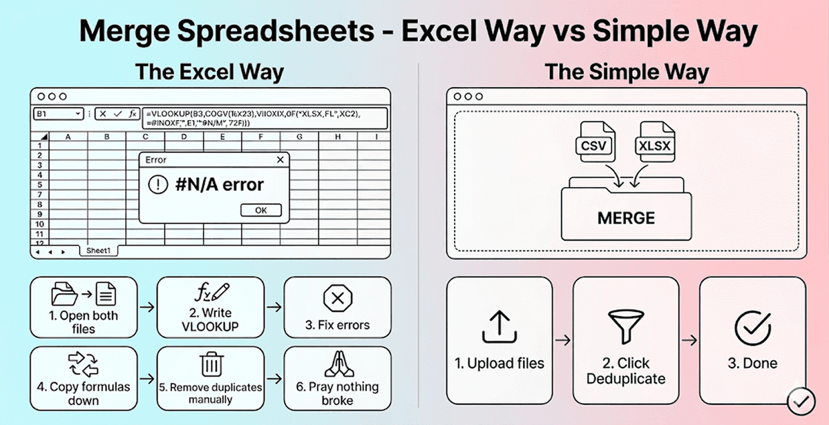 How To Merge Two Spreadsheets - Excel Way vs Simple Way