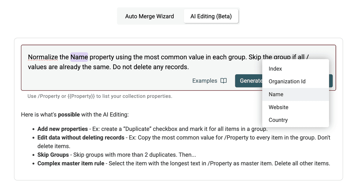Use /PropertyName syntax to select the target property in the prompt