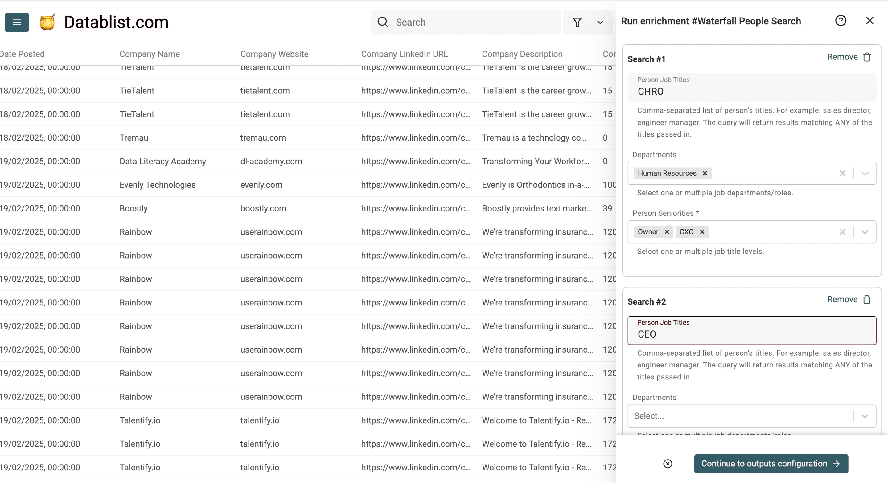 DatablistのWaterfall People SearchでLeadを検索
