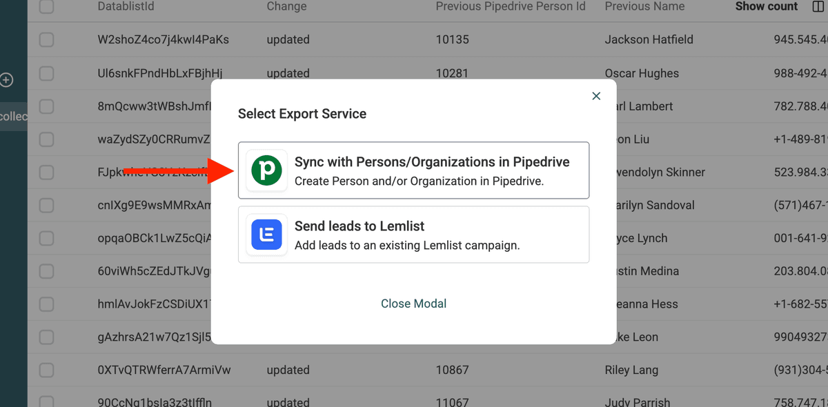 Sélectionner l'Export